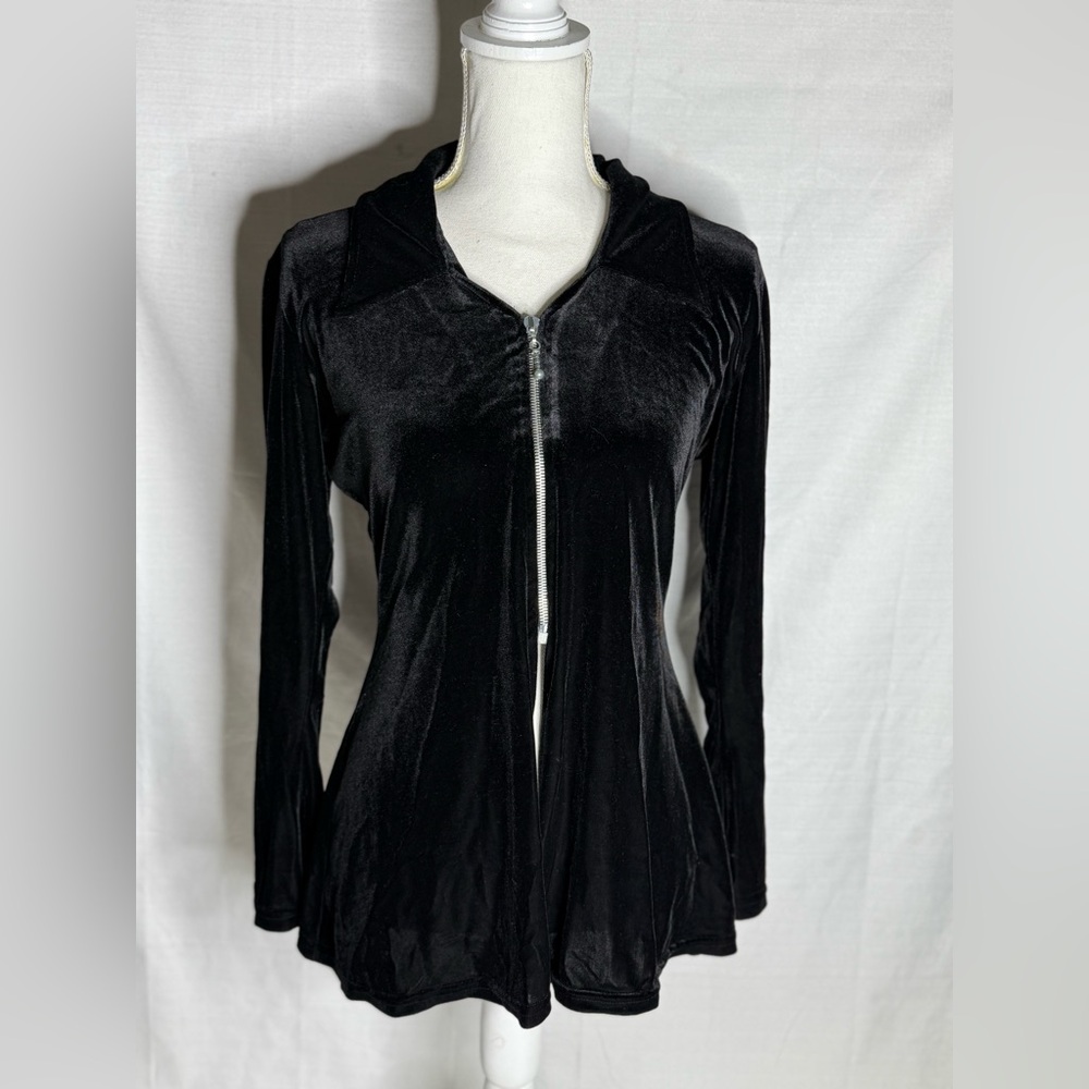 Vintage Luly K  Women’s V Neck Mid Zip Up Bell Sleeve Medium Velvet Top Y2K